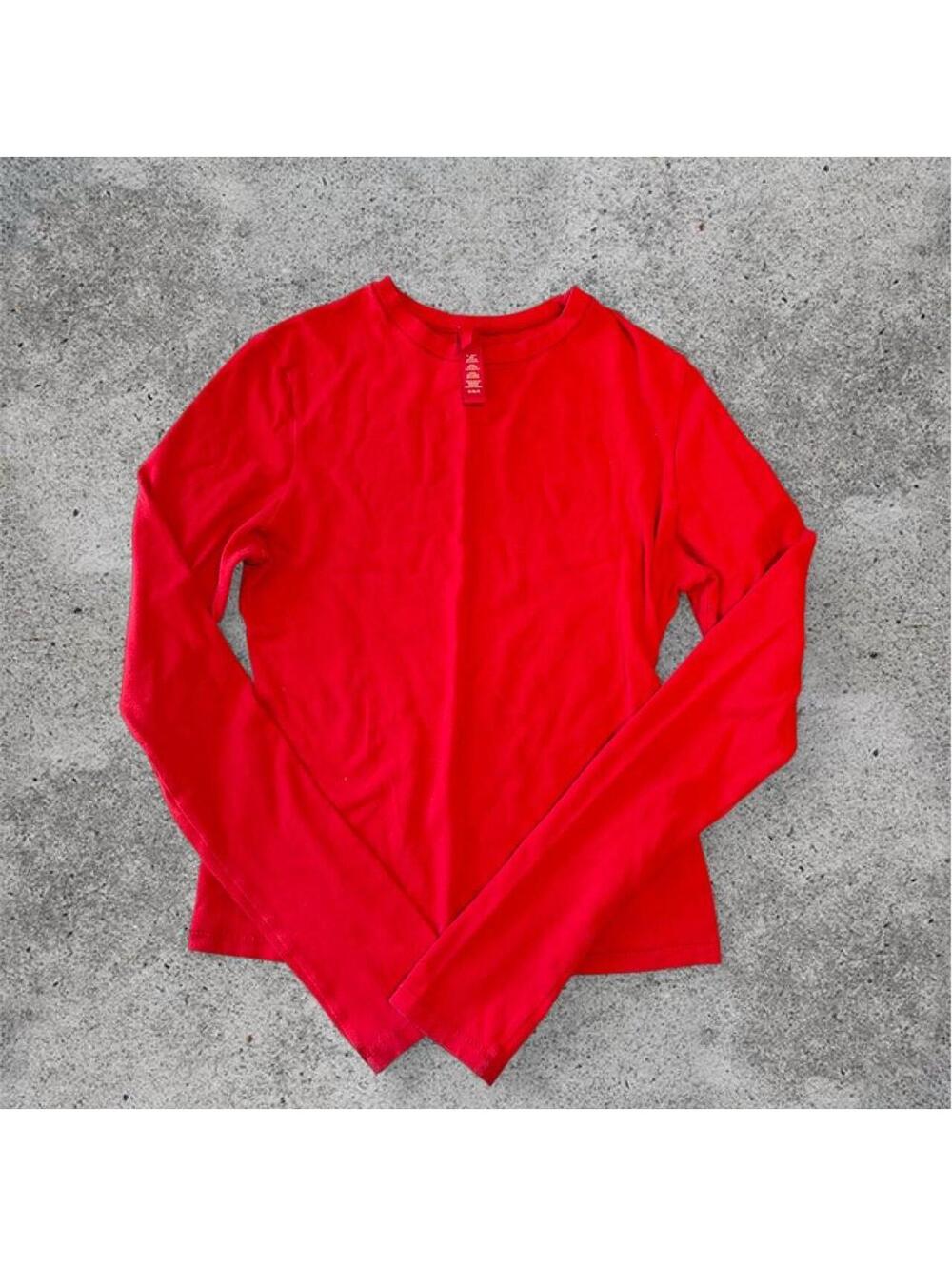Skims red long sleeve cotton top